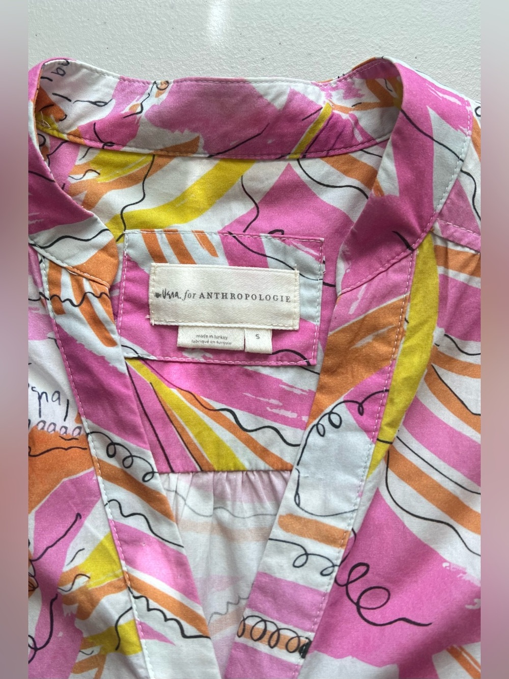 Vera for Anthropologie Confetti Midi Shirt Dress Pink Abstract Print S - Picture 5 of 15